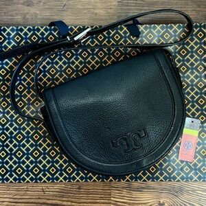 Tory Burch Serif T Leather Saddle Bag Black